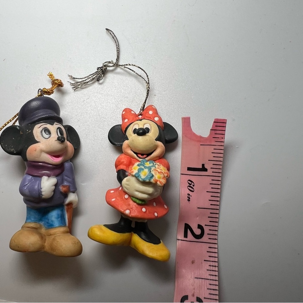 Vintage MICKEY MOUSE AND MINNIE MOUSE Ornament SET OF TWO WALT DISNEY Holiday - Picture 2 of 6